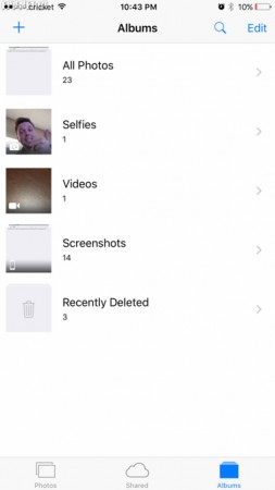 selfie and screenshot folders