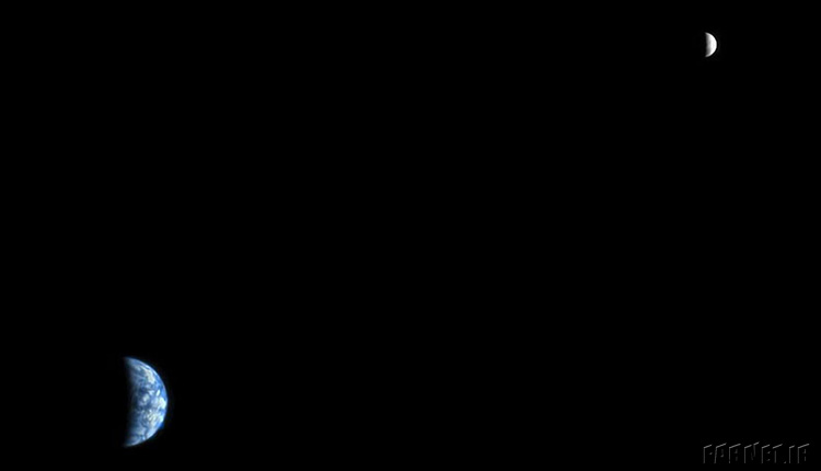 کره ماه و زمین از روی مریخ